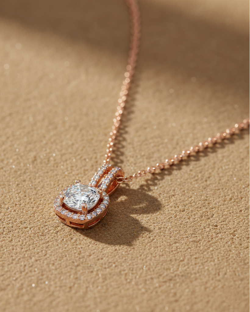 Rose Gold Square Halo Necklace