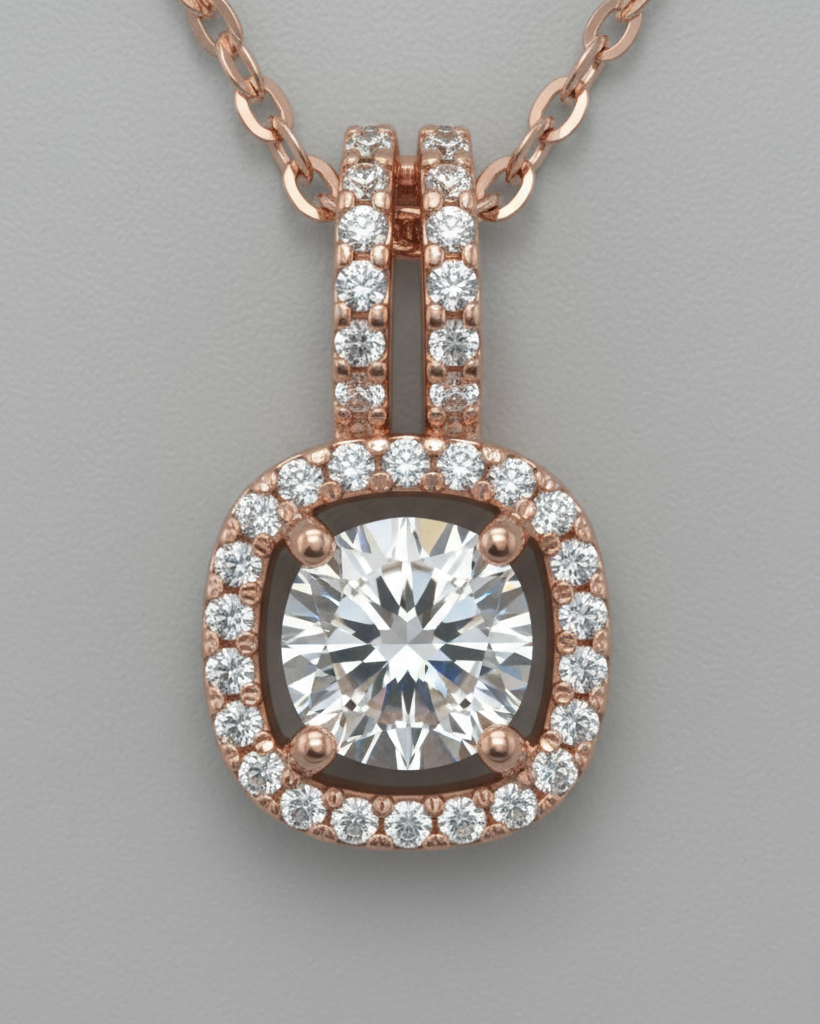 Rose Gold Square Halo Necklace