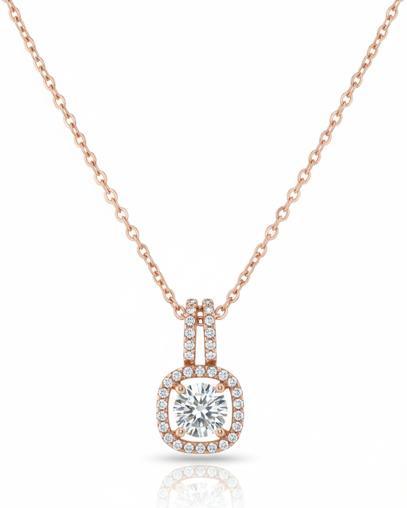 Rose Gold Square Halo Necklace
