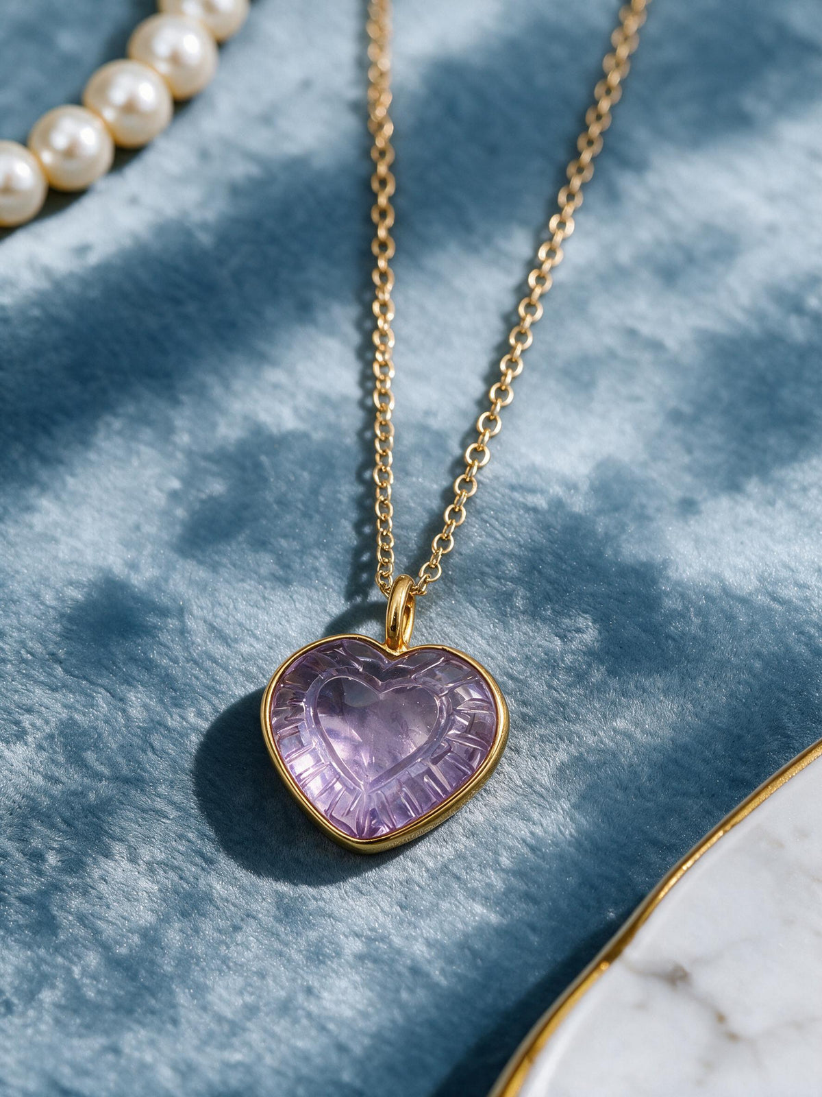 Gemstone Carved Heart Bezel Set Pendant