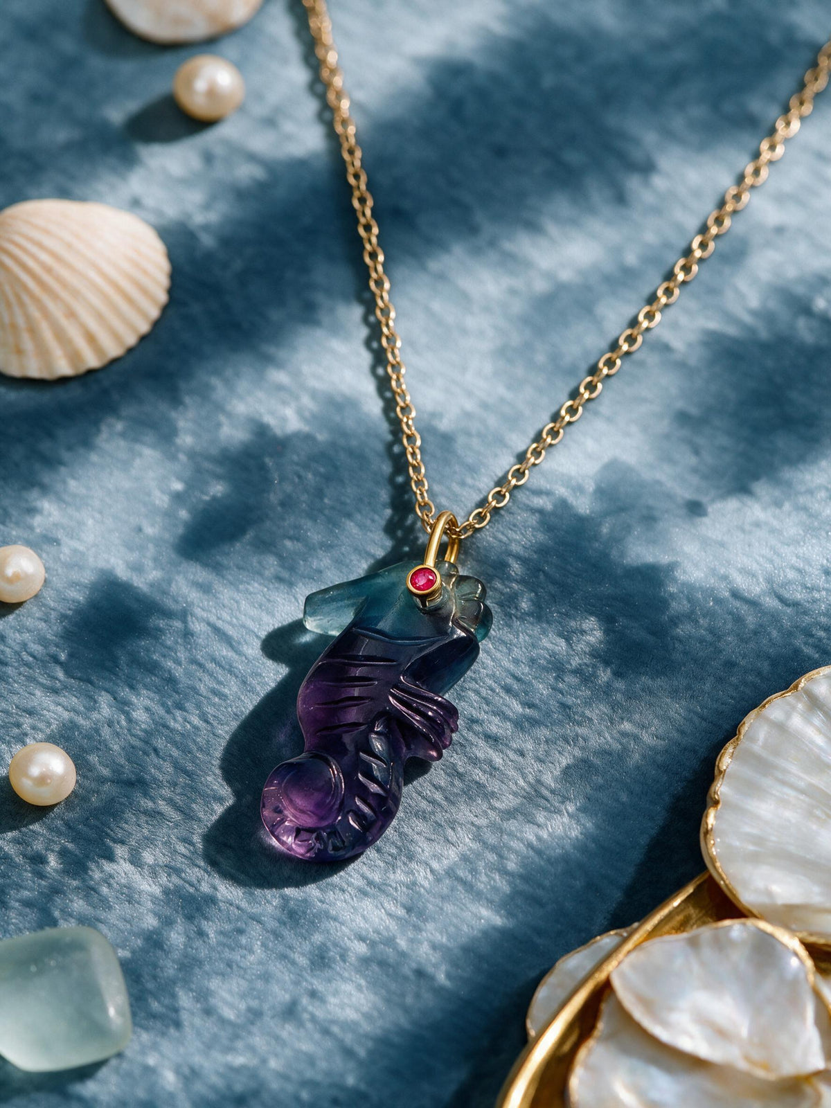 Gemstone Carved Seahorse Pendant