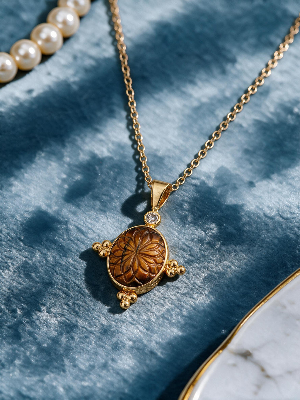 Gemstone Carved Fancy Bezel Pendant with Cz