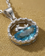 Azure Dolphin Wave Halo Necklace