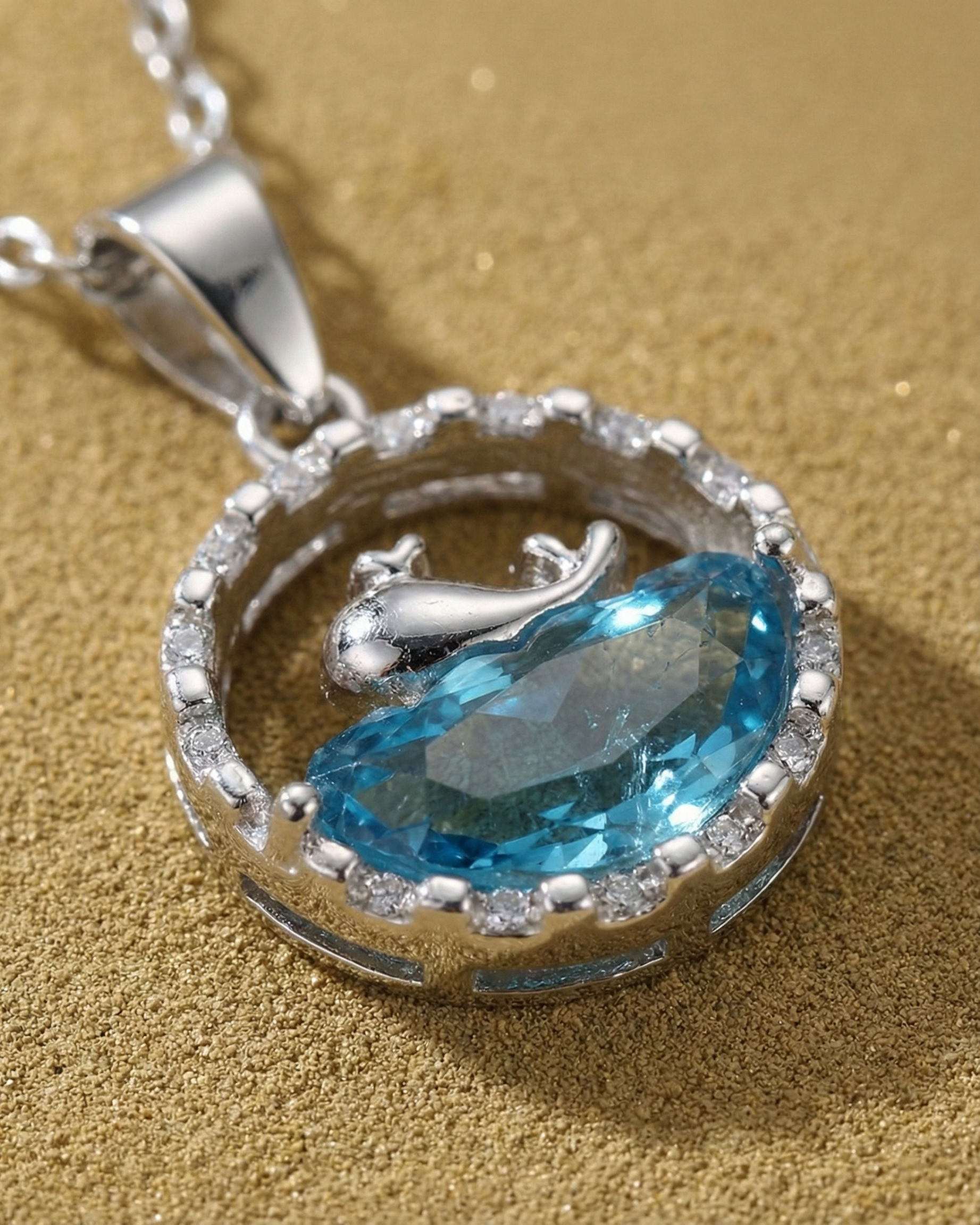 Azure Dolphin Wave Halo Necklace