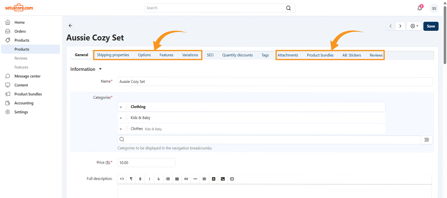 Setu Store vendor admin dashboard showing analytics, orders, and product management options