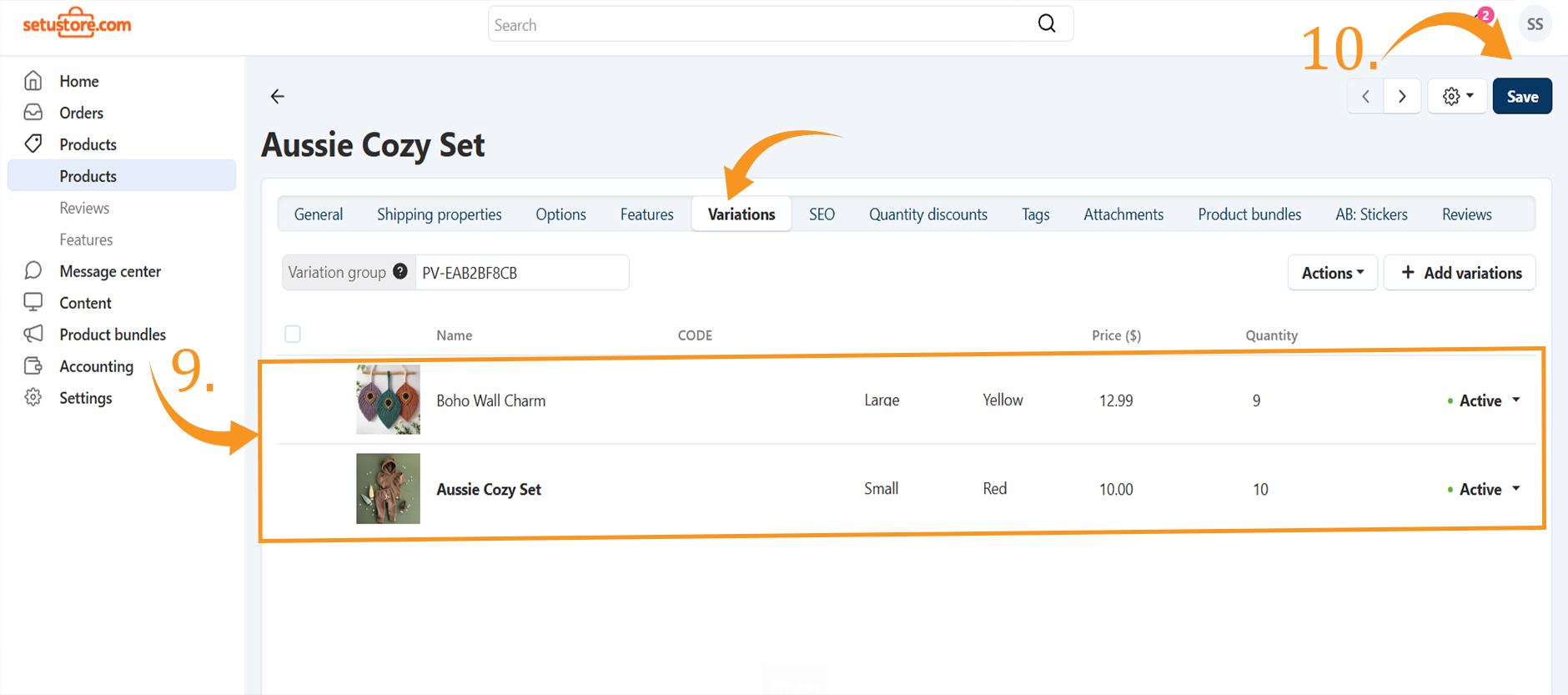 Setu Store vendor admin dashboard showing analytics, orders, and product management options