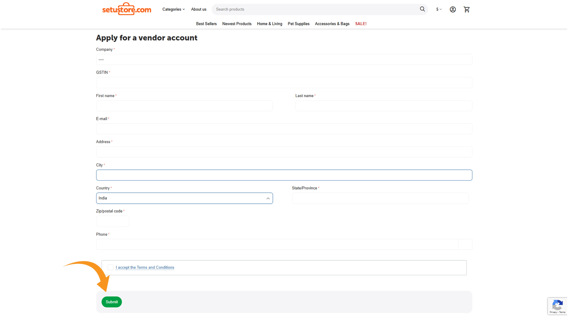 Setu Store submission confirmation screen showing a success message with next steps