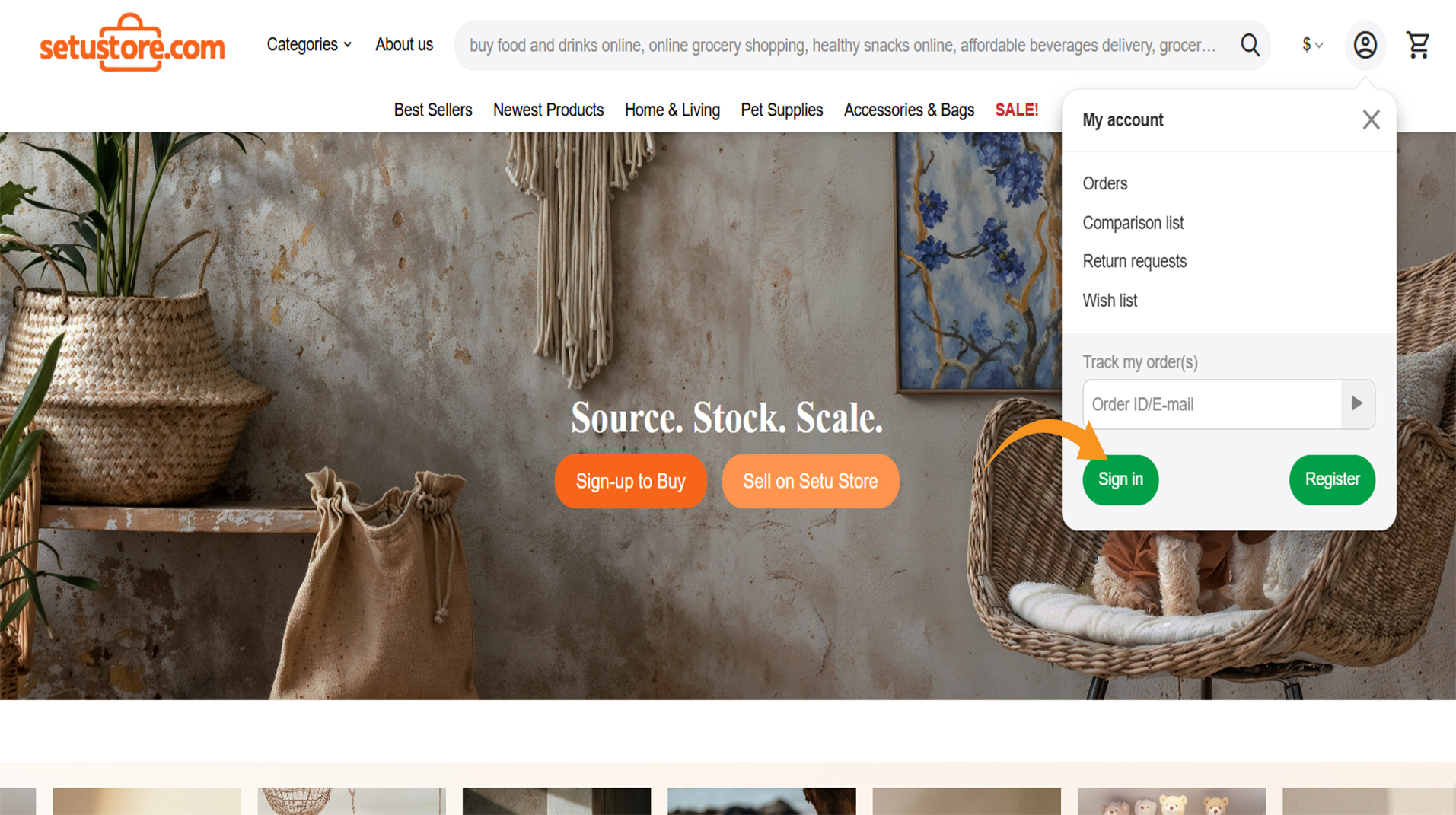 Setu Store vendor admin dashboard showing analytics, orders, and product management options